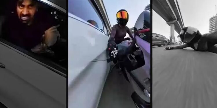 Gurugram में महिला बाइकर को कार ने मारी टक्कर, VIDEO वायरल