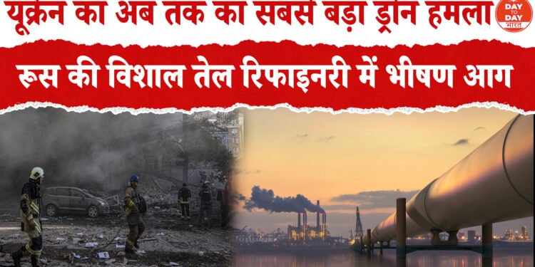 RUSSIA-YUKRAINE WAR :यूक्रेन का अब तक का सबसे बड़ा ड्रोन हमला,रूस की विशाल तेल रिफाइनरी में लगी भीषण आग