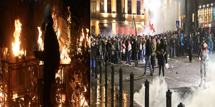 जॉर्जिया में ऐतिहासिक सरकार विरोधी प्रदर्शन, राष्ट्रपति भवन में घुसने का प्रयास EU और रूस को लेकर तनावपूर्ण प्रदर्शन , 5 गिरफ्तार रूसी झंडा जलाया गया