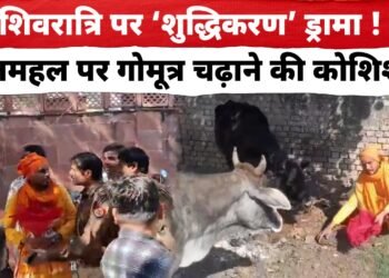 शिवरात्रि पर ‘शुद्धिकरण’ ड्रामा ! ताजमहल पर गोमूत्र चढ़ाने की कोशिश ! स्मारक बना सियासत का अखाड़ा ?