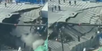 शंघाई में अचानक धंसी सड़क, चंद सेकंड में खुला ‘पाताल का दरवाजा’, वीडियो वायरल