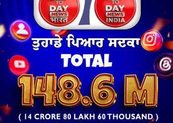ਦੇਸ਼ਾਂ-ਵਿਦੇਸ਼ਾਂ ‘ਚੋਂ Day To Day ਨਿਊਜ਼ ਇੰਡੀਆ ਨੂੰ ਮਿਲਿਆ  14 ਕਰੋੜ 80 ਲੱਖ 60 ਹਜ਼ਾਰ ਦਰਸ਼ਕਾਂ ਦਾ ਪਿਆਰ