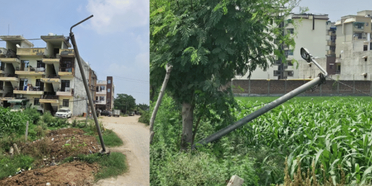 Bishanpur में जर्जर स्ट्रीट लाइट पोलों से खतरा